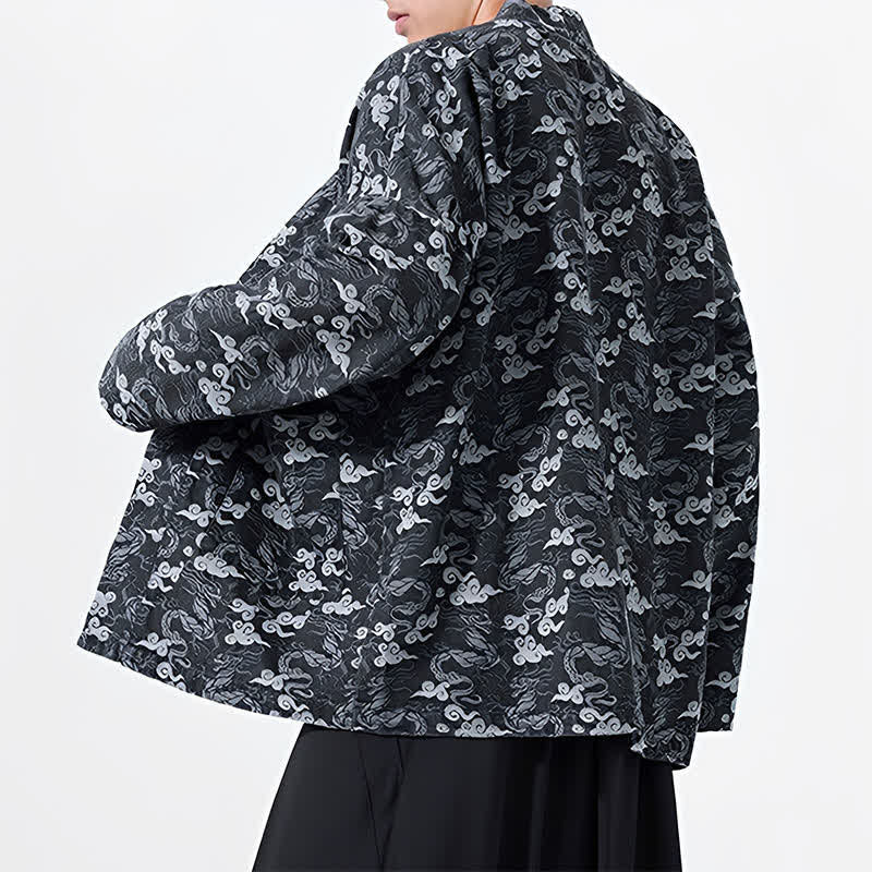 Buddha Stones Kimono de algodón para hombre, estilo casual, con cordón ajustable y estampado abstracto de nubes, ideal para primavera y otoño. - image 13