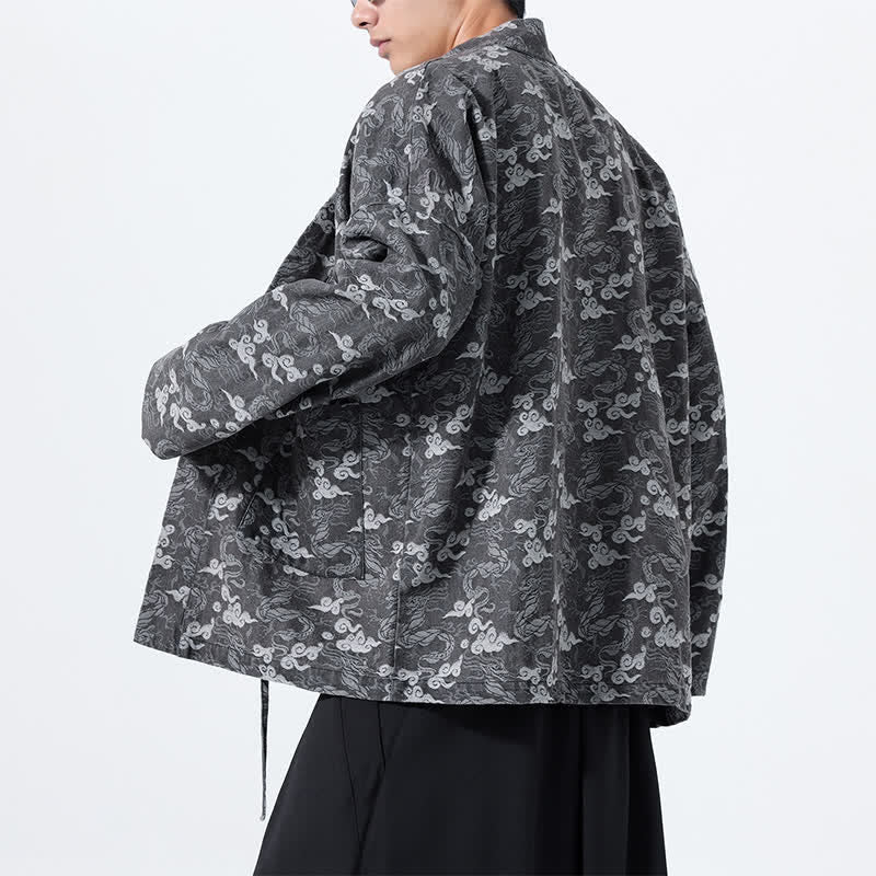 Buddha Stones Kimono de algodón para hombre, estilo casual, con cordón ajustable y estampado abstracto de nubes, ideal para primavera y otoño. - image 25