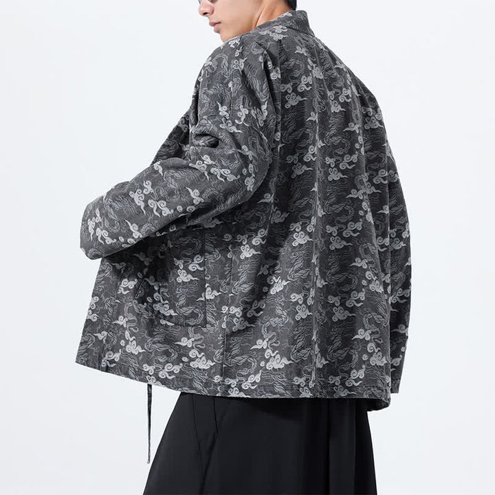 Buddha Stones Kimono de algodón para hombre, estilo casual, con cordón ajustable y estampado abstracto de nubes, ideal para primavera y otoño. - image 25