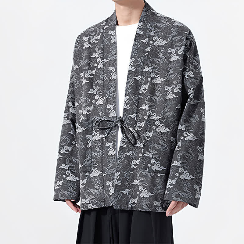 Buddha Stones Kimono de algodón para hombre, estilo casual, con cordón ajustable y estampado abstracto de nubes, ideal para primavera y otoño. - image 28