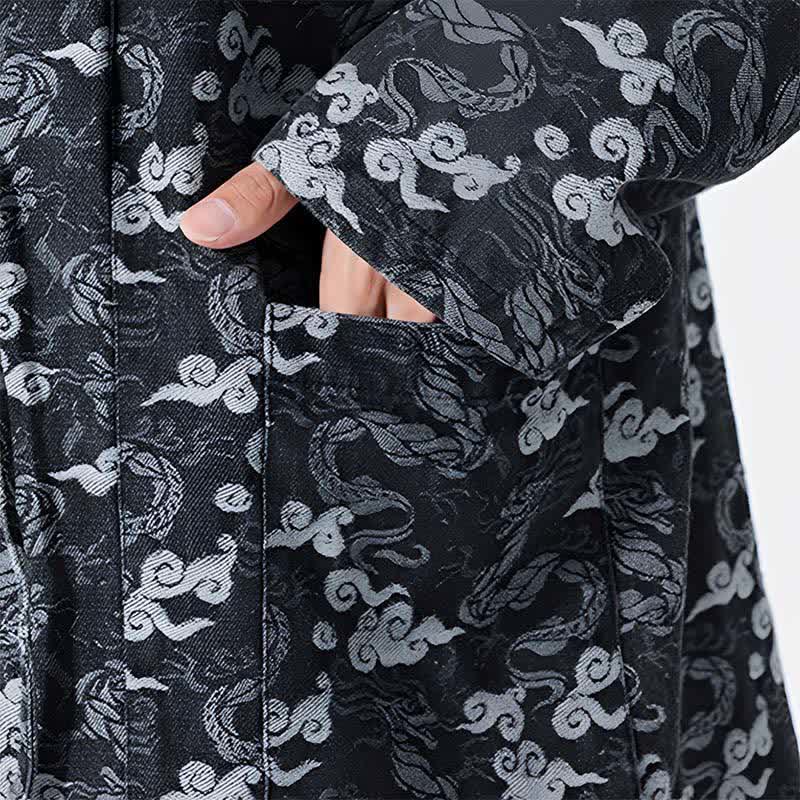 Buddha Stones Kimono de algodón para hombre, estilo casual, con cordón ajustable y estampado abstracto de nubes, ideal para primavera y otoño. - image 20
