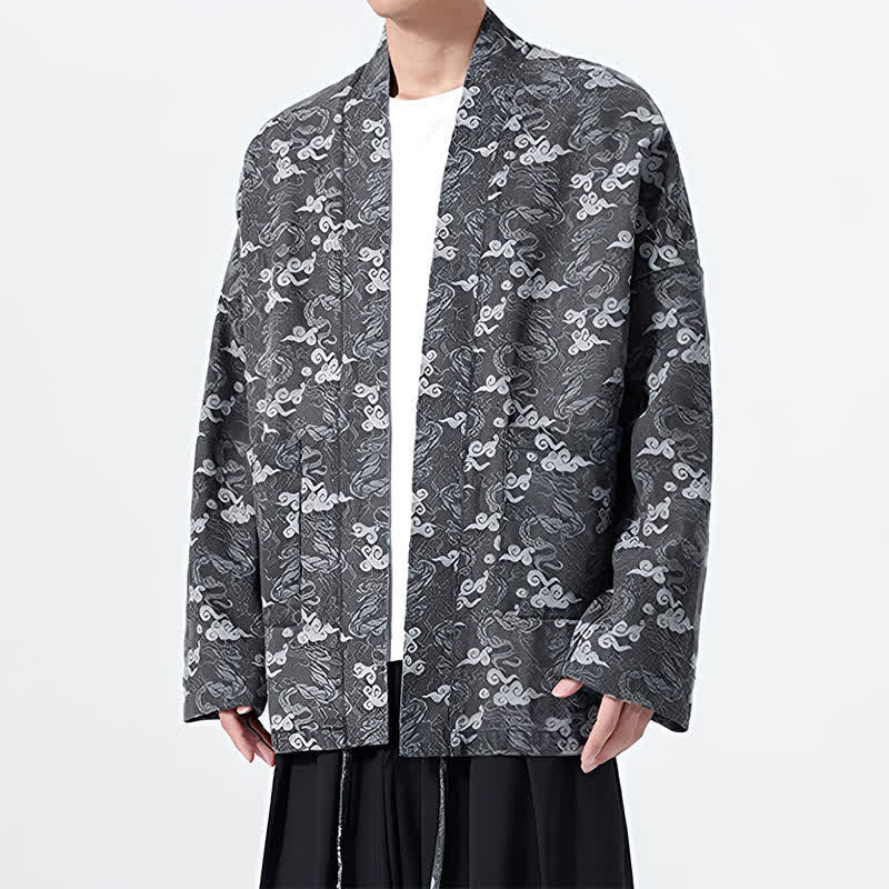 Buddha Stones Kimono de algodón para hombre, estilo casual, con cordón ajustable y estampado abstracto de nubes, ideal para primavera y otoño. - image 29