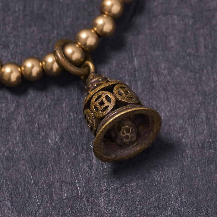 Buddha Stones Pulsera de la riqueza con cuentas de cobre, monedas chinas de cobre y campana. - image 3