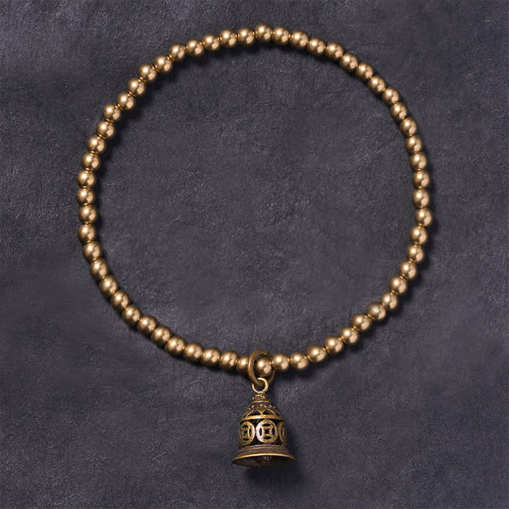 Buddha Stones Pulsera de la riqueza con cuentas de cobre, monedas chinas de cobre y campana. - image 2