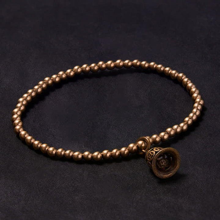 Buddha Stones Pulsera de la riqueza con cuentas de cobre, monedas chinas de cobre y campana. - 7,1–7,5 pulgadas (18–19 cm) - image 0