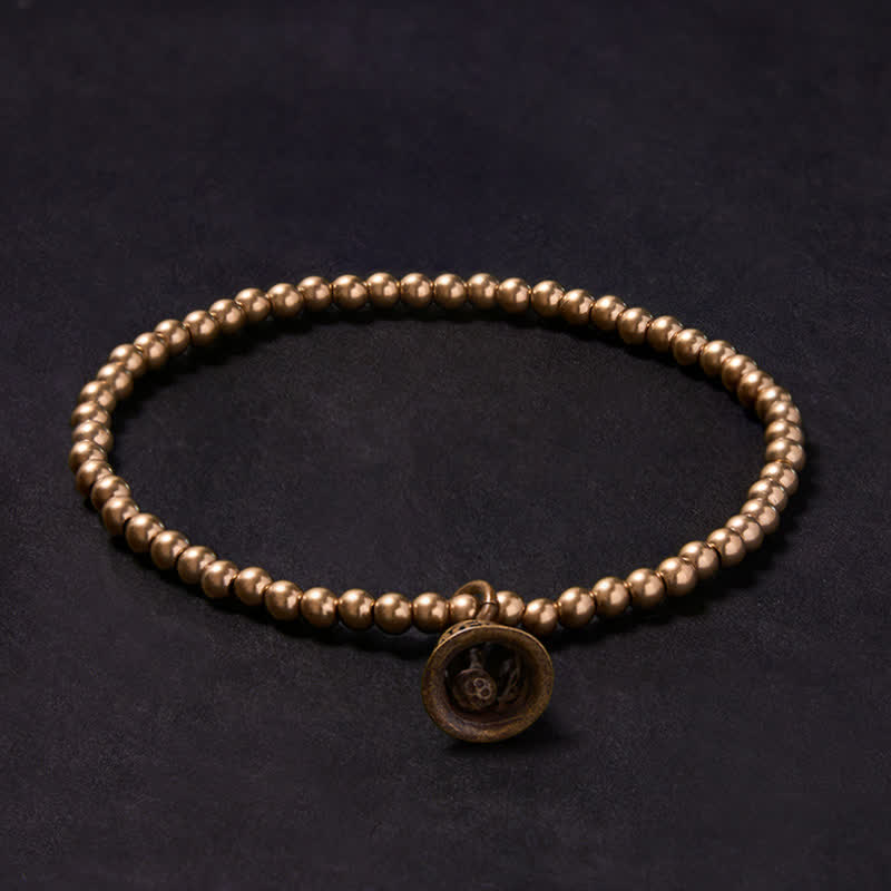 Buddha Stones Pulsera de la riqueza con cuentas de cobre, monedas chinas de cobre y campana. - image 1