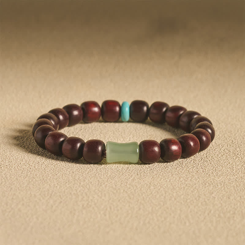 Buddha Stones Pulsera de protección vintage de madera de sándalo rojo, ébano y bambú - Sándalo rojo de 10 mm (bendición auspiciosa ♥) - image 0