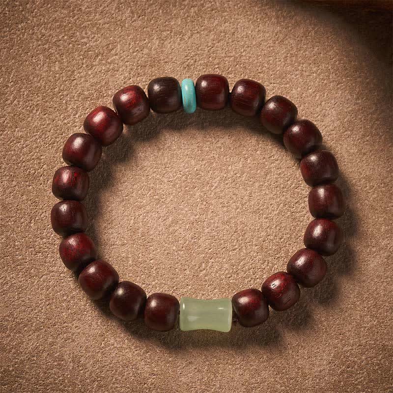 Buddha Stones Pulsera de protección vintage de madera de sándalo rojo, ébano y bambú - image 1