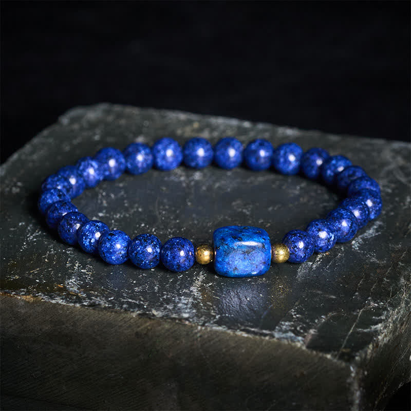 Buddha Stones Pulsera minimalista elástica de cuentas de lapislázuli con mensaje de sabiduría - Lapislázuli (Equilibrio ♥ Serenidad) - image 0