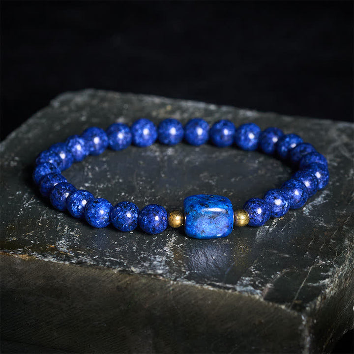 Buddha Stones Pulsera minimalista elástica de cuentas de lapislázuli con mensaje de sabiduría - Lapislázuli (Equilibrio ♥ Serenidad) - image 0