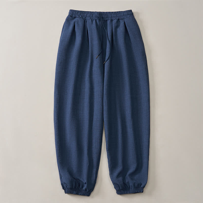 Buddha Stones Pantalones largos básicos retro de primavera con cordón ajustable, color liso, estilo harem para hombre, con bolsillos. - image 3