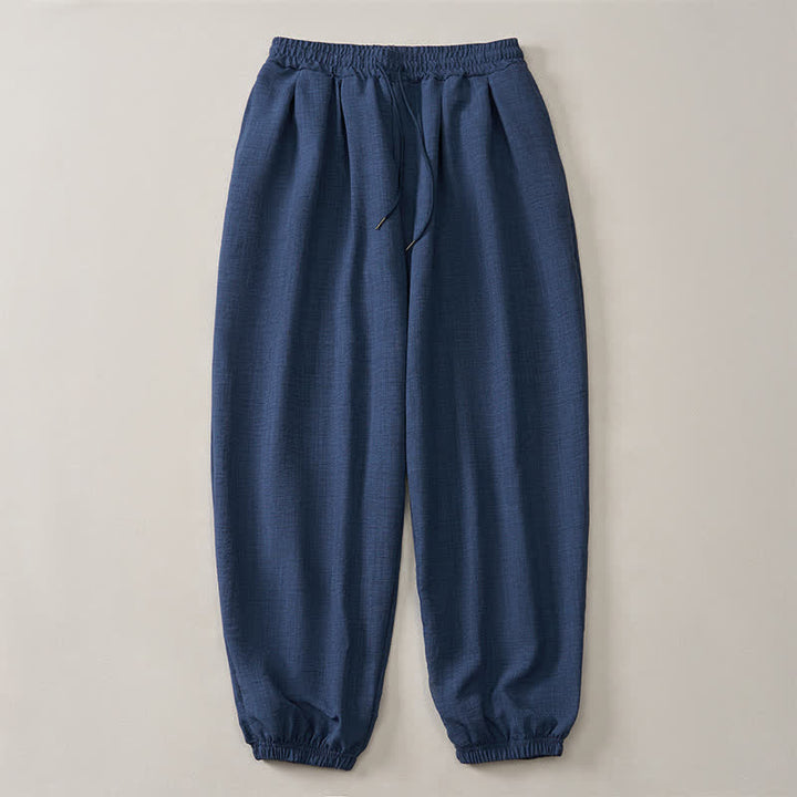 Buddha Stones Pantalones largos básicos retro de primavera con cordón ajustable, color liso, estilo harem para hombre, con bolsillos. - image 3