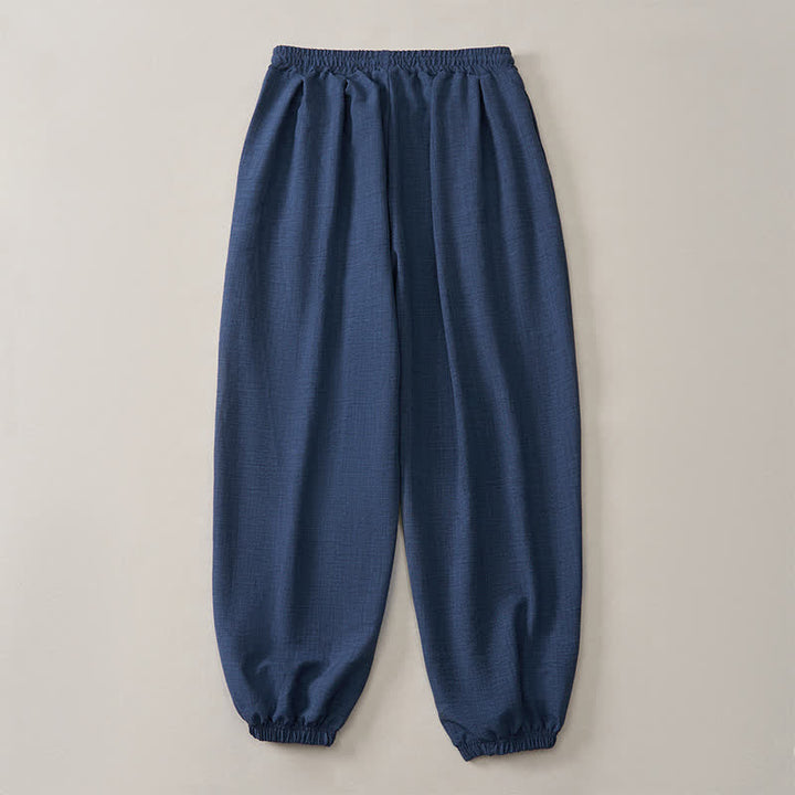 Buddha Stones Pantalones largos básicos retro de primavera con cordón ajustable, color liso, estilo harem para hombre, con bolsillos. - image 4