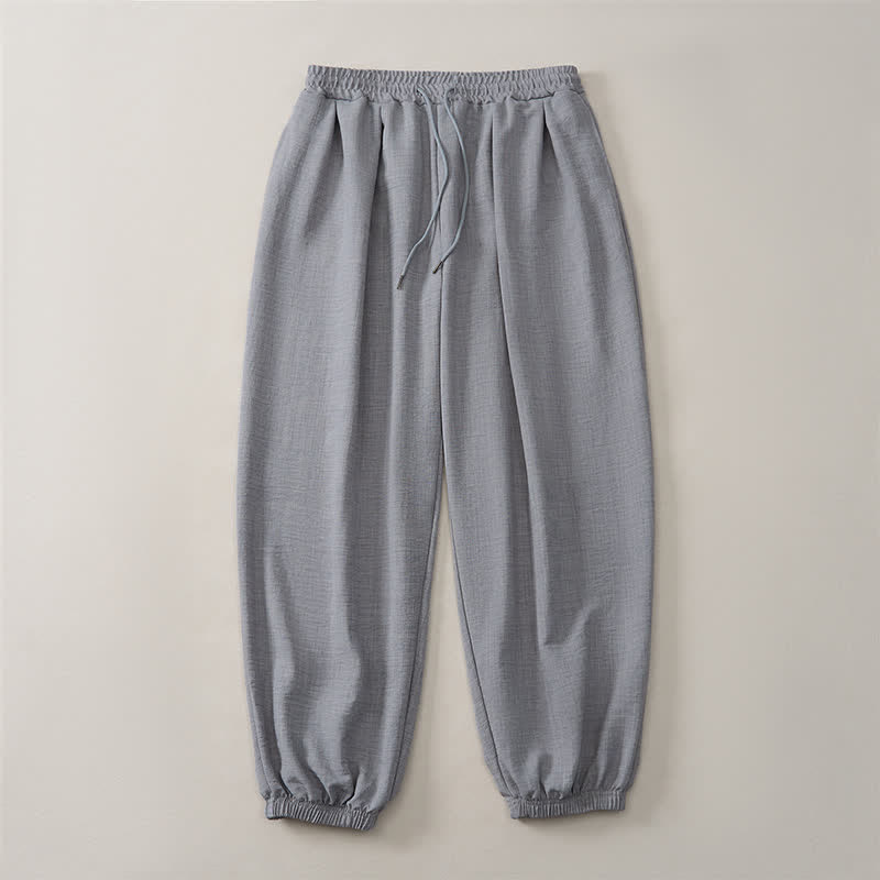 Buddha Stones Pantalones largos básicos retro de primavera con cordón ajustable, color liso, estilo harem para hombre, con bolsillos. - image 13
