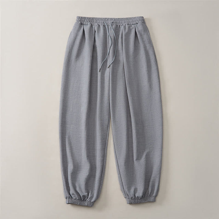 Buddha Stones Pantalones largos básicos retro de primavera con cordón ajustable, color liso, estilo harem para hombre, con bolsillos. - image 13