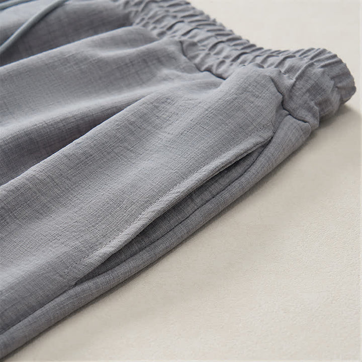 Buddha Stones Pantalones largos básicos retro de primavera con cordón ajustable, color liso, estilo harem para hombre, con bolsillos. - image 17