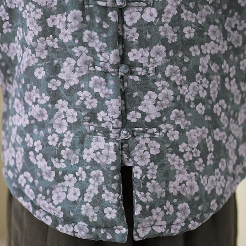 Buddha Stones Chaqueta de mujer de estilo vintage de invierno con botones de rana y estampado floral. - image 9