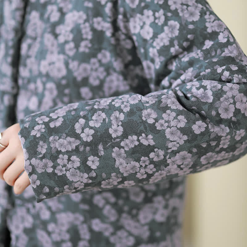 Buddha Stones Chaqueta de mujer de estilo vintage de invierno con botones de rana y estampado floral. - image 11