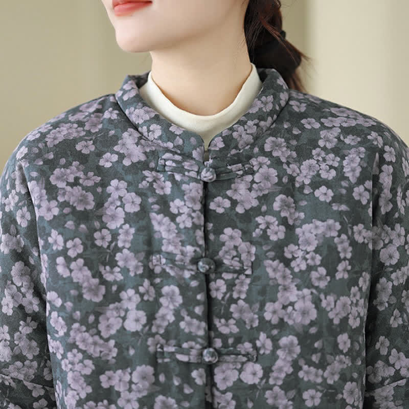 Buddha Stones Chaqueta de mujer de estilo vintage de invierno con botones de rana y estampado floral. - image 7