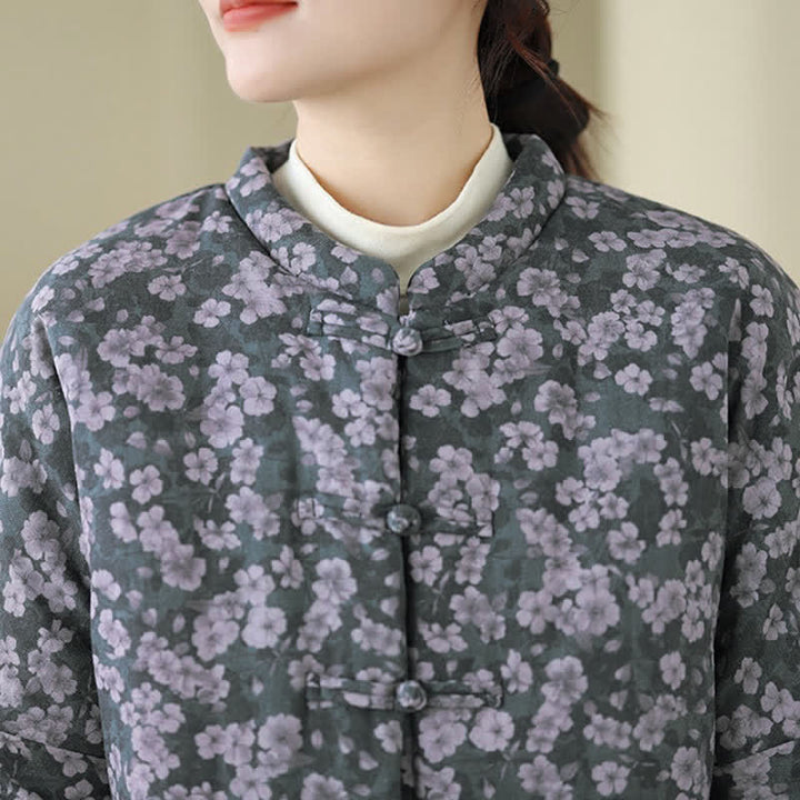 Buddha Stones Chaqueta de mujer de estilo vintage de invierno con botones de rana y estampado floral. - image 7