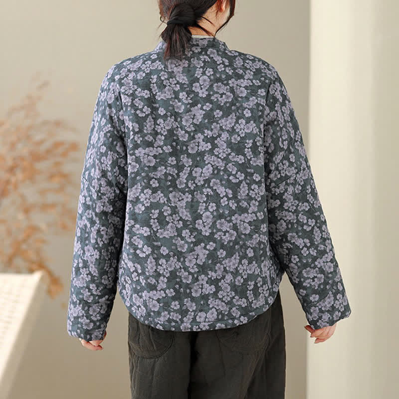 Buddha Stones Chaqueta de mujer de estilo vintage de invierno con botones de rana y estampado floral. - image 4