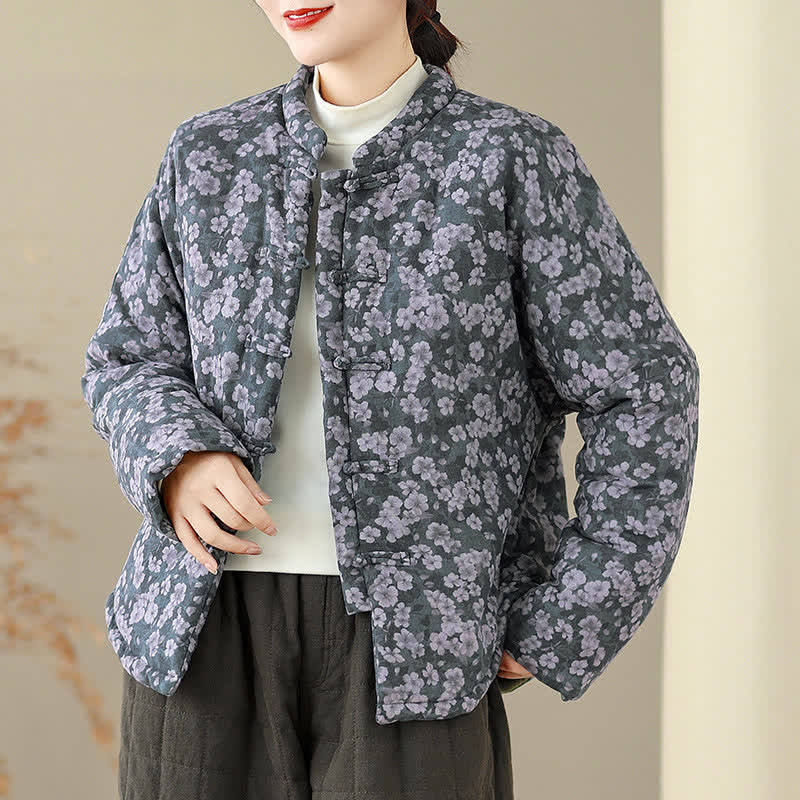 Buddha Stones Chaqueta de mujer de estilo vintage de invierno con botones de rana y estampado floral. - image 5