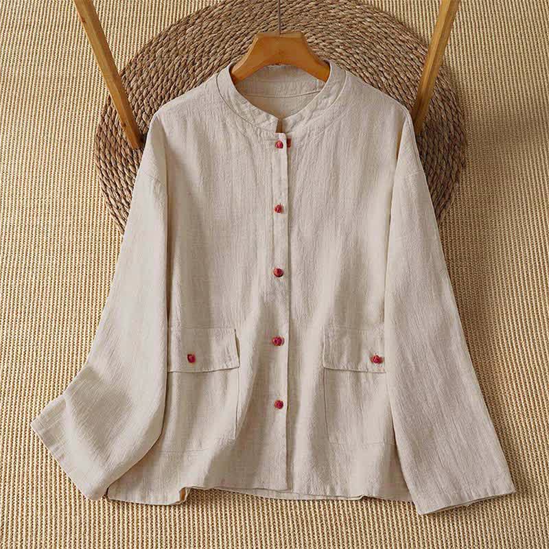 Buddha Stones Camisas de manga larga para mujer, de estilo vintage informal de otoño, con botones y bolsillos. - Beige - US8-10, UK/AU12-14, EU40-42 (2XL) - image 0