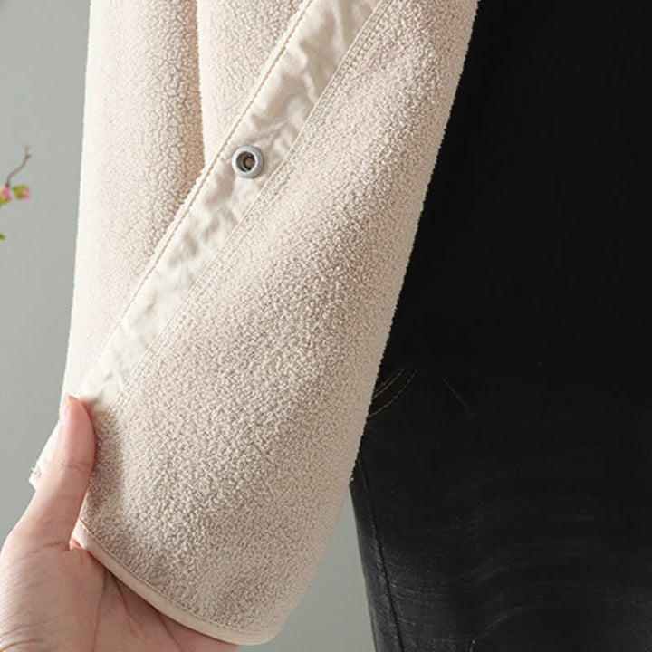 Buddha Stones Chaqueta de invierno informal estilo Tang con cuello mandarín, color liso, para mujer, con bolsillo. - image 12