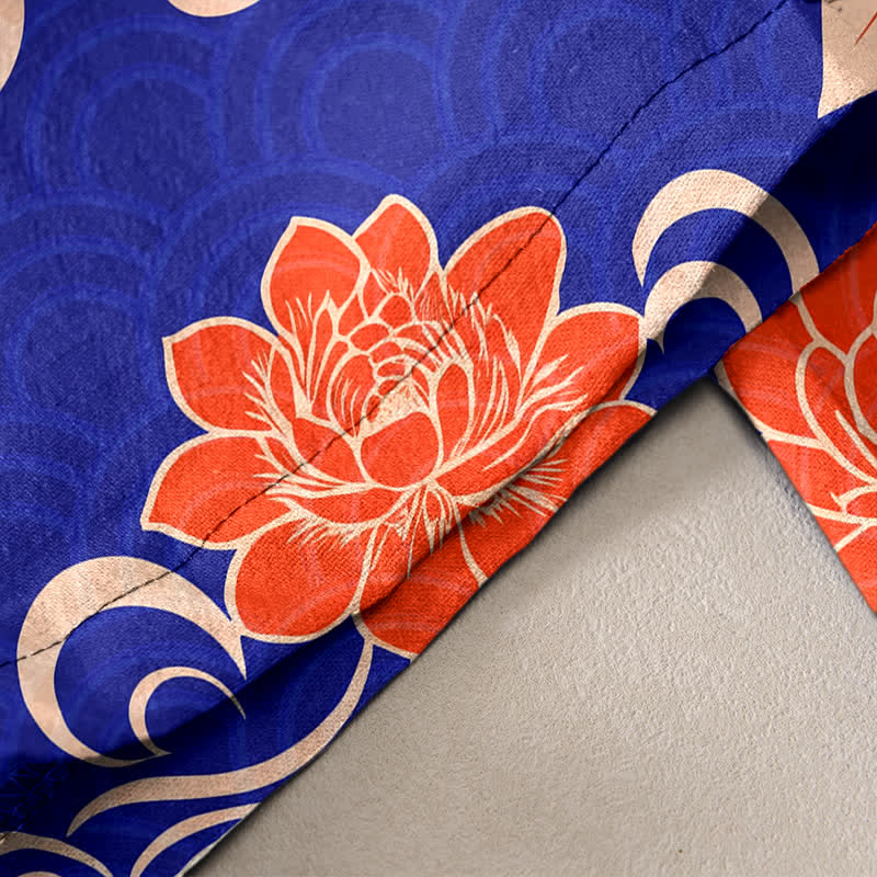 Buddha Stones Pantalones de mujer de algodón puro con estampado artístico de olas de carpas koi y cintura elástica con bolsillos. - image 2