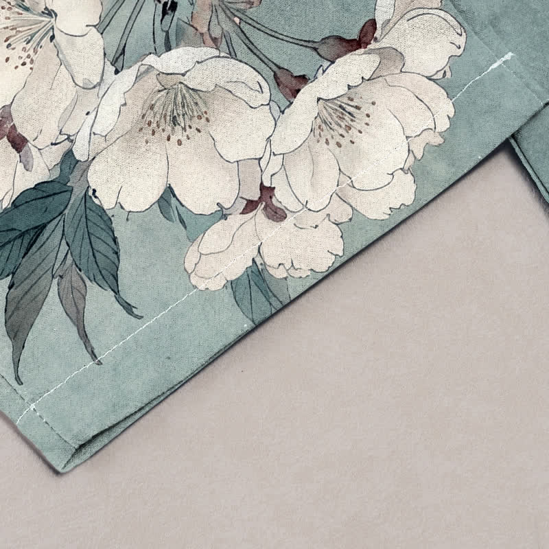Buddha Stones Pantalones de mujer de algodón puro con elegante estampado floral de ramas, cintura elástica y bolsillos. - image 1