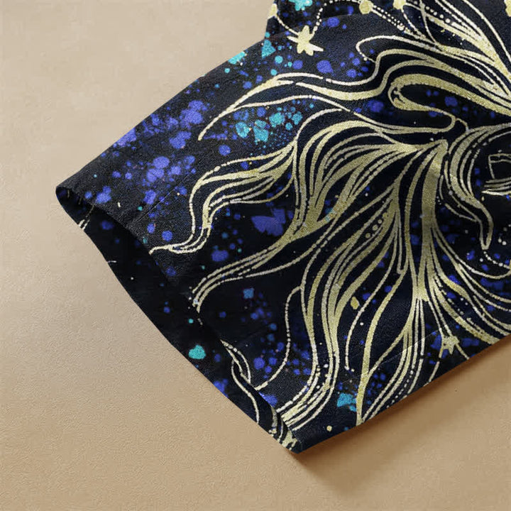 Buddha Stones Pantalones harem de algodón puro con estampado de mariposas, peces koi y botones de rana para mujer, con cintura elástica y bolsillos. - image 3