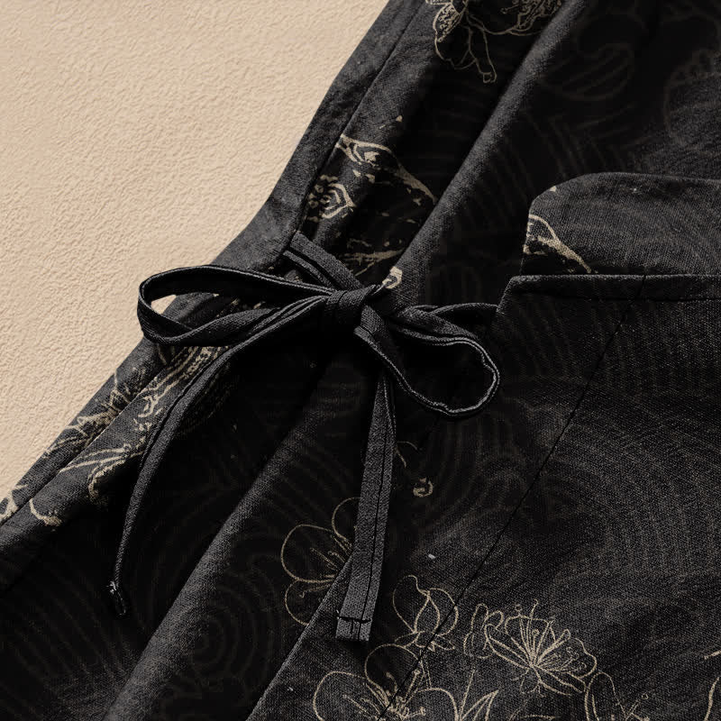 Buddha Stones Kimono de manga larga para mujer con cuello en V, estampado floral de carpas koi y cordones, de algodón. - image 3