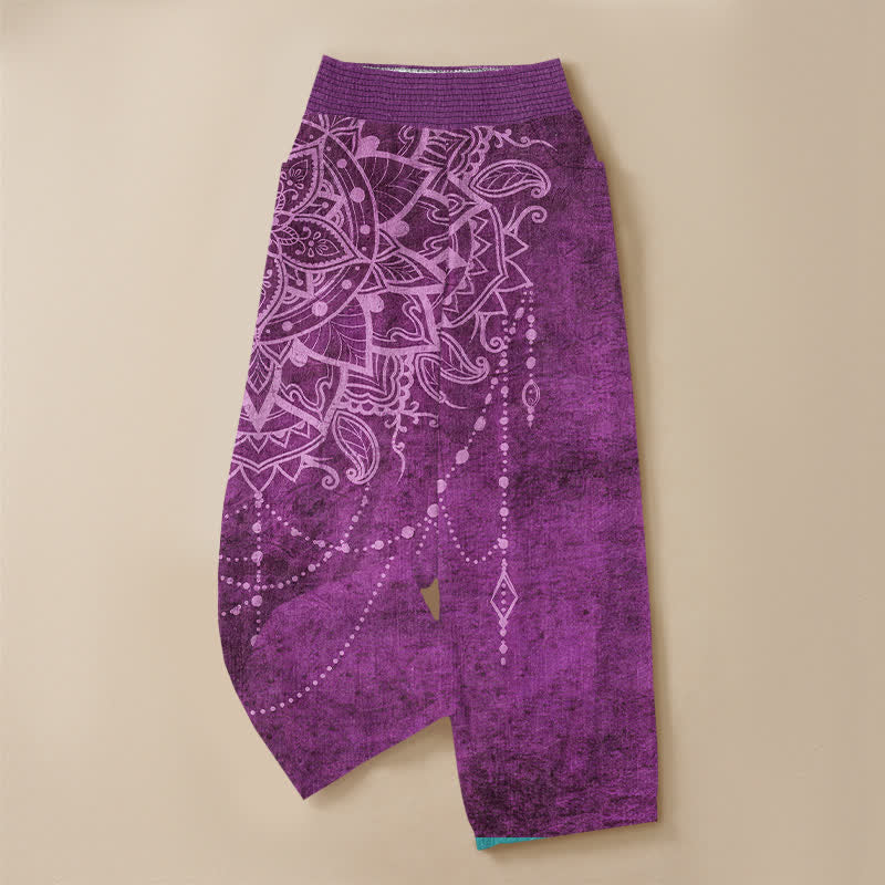 Buddha Stones Pantalones harem de algodón estilo boho con estampado de mandala y cuentas, cintura elástica plisada y bolsillos para mujer. - image 3