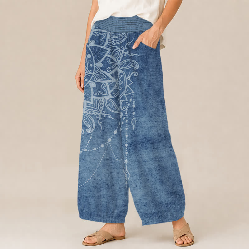 Buddha Stones Pantalones harem de algodón estilo boho con estampado de mandala y cuentas, cintura elástica plisada y bolsillos para mujer. - image 11