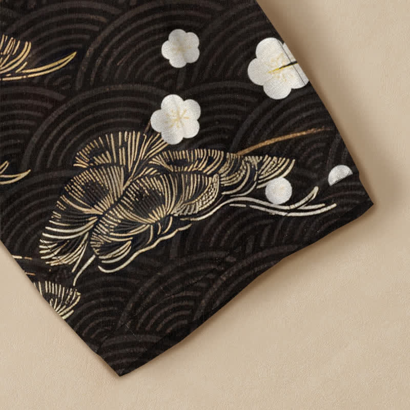 Buddha Stones Pantalones harem de algodón con estampado de grullas y nubes, cintura elástica plisada y bolsillos para mujer. - image 5