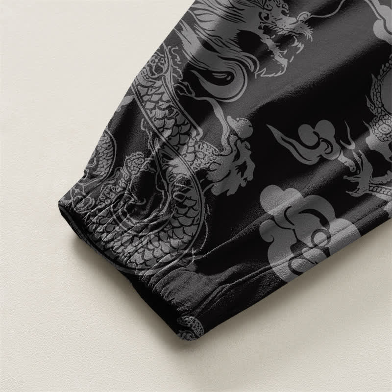 Buddha Stones Pantalones harem para hombre de algodón puro con estampado de nubes de dragón y cordón ajustable, con bolsillos. - image 16