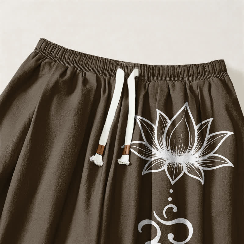 Buddha Stones Pantalones harem para hombre de algodón puro con estampado Lotus Om, cordón ajustable y bolsillos. - image 9