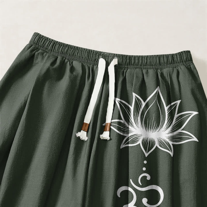 Buddha Stones Pantalones harem para hombre de algodón puro con estampado Lotus Om, cordón ajustable y bolsillos. - image 15