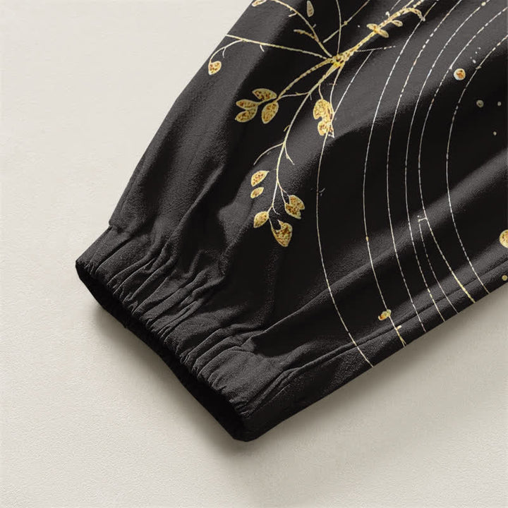 Buddha Stones Pantalones harem para hombre de algodón puro con estampado de nube y dragón dorado, cordón ajustable y bolsillos. - image 4