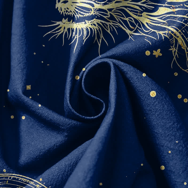 Buddha Stones Pantalones harem para hombre de algodón puro con estampado de nube y dragón dorado, cordón ajustable y bolsillos. - image 11