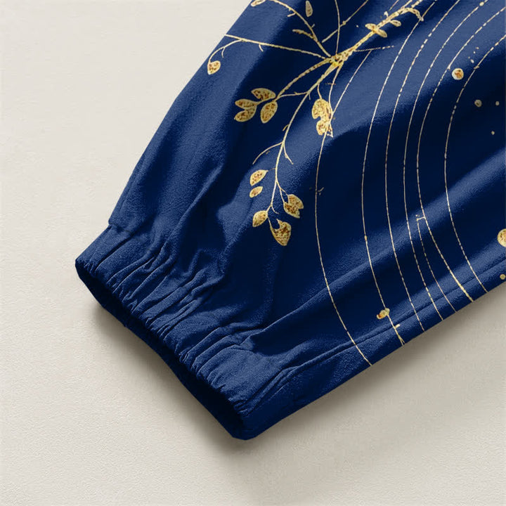 Buddha Stones Pantalones harem para hombre de algodón puro con estampado de nube y dragón dorado, cordón ajustable y bolsillos. - image 10