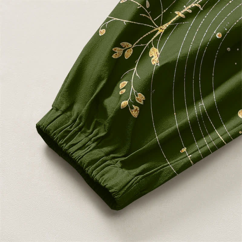 Buddha Stones Pantalones harem para hombre de algodón puro con estampado de nube y dragón dorado, cordón ajustable y bolsillos. - image 16