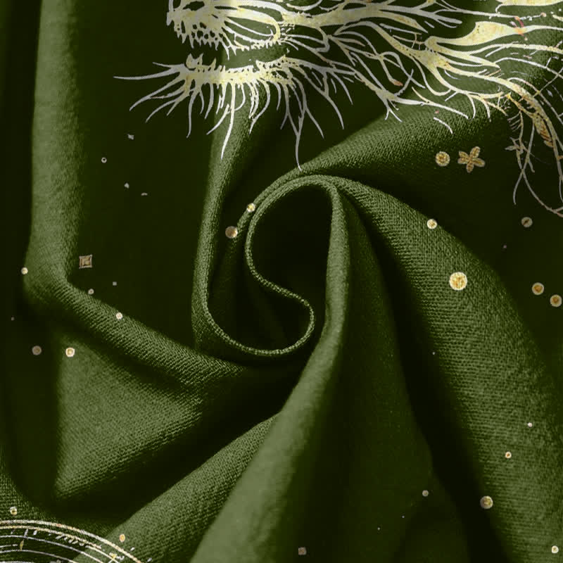 Buddha Stones Pantalones harem para hombre de algodón puro con estampado de nube y dragón dorado, cordón ajustable y bolsillos. - image 17