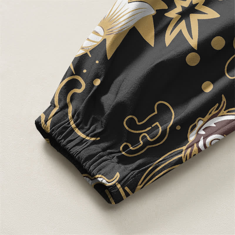 Buddha Stones Pantalones harem para hombre de algodón puro con estampado de peces koi y olas del océano, con cordón ajustable y bolsillos. - image 4