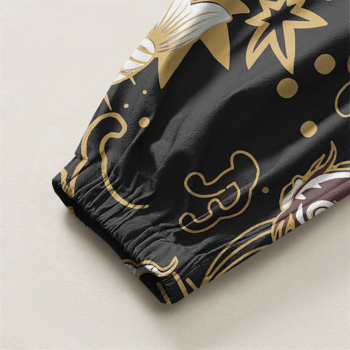 Buddha Stones Pantalones harem para hombre de algodón puro con estampado de peces koi y olas del océano, con cordón ajustable y bolsillos. - image 4