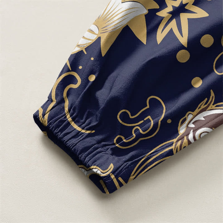 Buddha Stones Pantalones harem para hombre de algodón puro con estampado de peces koi y olas del océano, con cordón ajustable y bolsillos. - image 10