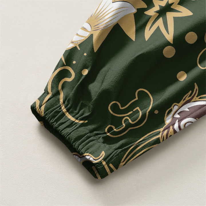 Buddha Stones Pantalones harem para hombre de algodón puro con estampado de peces koi y olas del océano, con cordón ajustable y bolsillos. - image 16