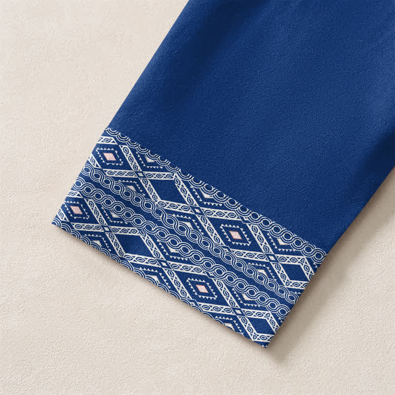 Buddha Stones Camisas de manga larga para hombre de algodón con estampado geométrico de rombos tribales y botones. - image 5