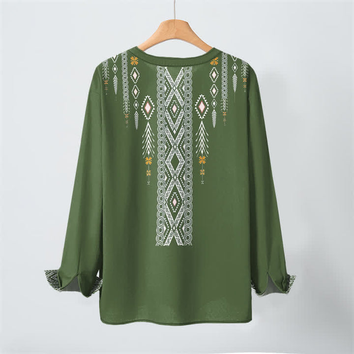 Buddha Stones Camisas de manga larga para hombre de algodón con estampado geométrico de rombos tribales y botones. - image 10