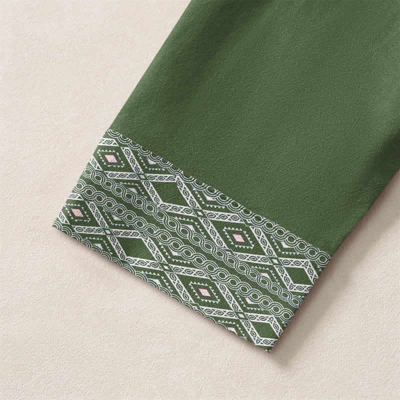 Buddha Stones Camisas de manga larga para hombre de algodón con estampado geométrico de rombos tribales y botones. - image 12
